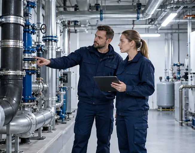 Techniker bei der Dichtheitsprüfung